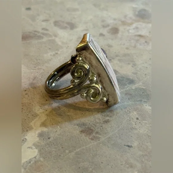 Vintage Sajen Sterling Silver Mother Of Pearl & Purple Quartz Ring Size 8 - Picture 7 of 9